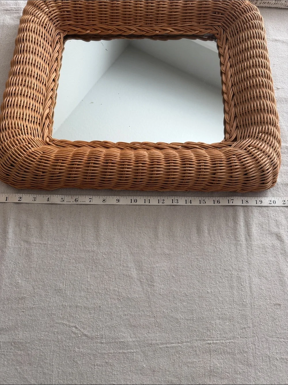 Vintage Rectangular Wicker Rattan Wall Mirror Honey Color